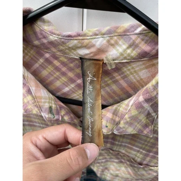 Aratta Silent Journey Plaid/Floral Back Button Up Long Sleeve Size Small - Picture 5 of 7